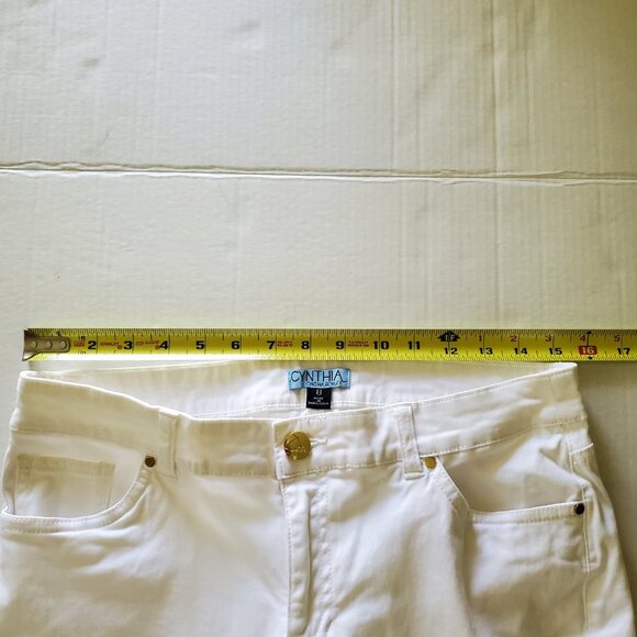 Cynthia Rowley Ankle Cropped White Pants Cotton Tencel Blend with Gold Hardware - Picture 9 of 11